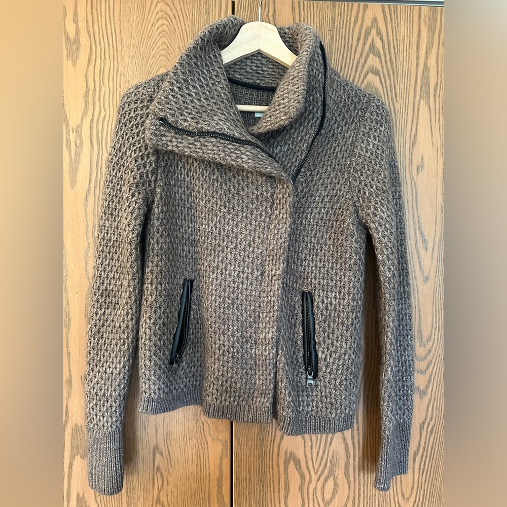 Loft Wool Blend Mockneck Zip-up Sweater, Size Small